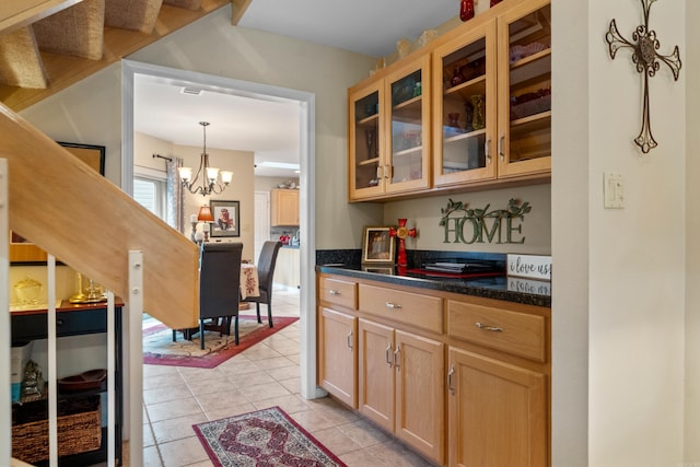 173-B Pebble Beach Pl, Hot Springs, AR 71913 - bar area with light tile patterned flooring, a chandelier, and hanging light fixtures