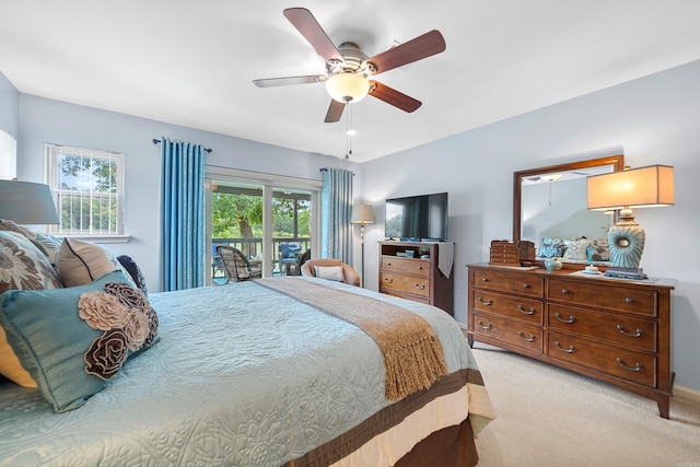 173-B Pebble Beach Pl, Hot Springs, AR 71913 - bedroom featuring access to exterior, light colored carpet, and a ceiling fan