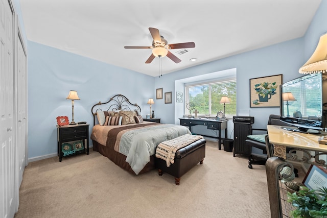 173-B Pebble Beach Pl, Hot Springs, AR 71913 - bedroom featuring light carpet, a closet, and ceiling fan