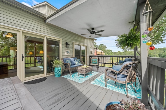 173-B Pebble Beach Pl, Hot Springs, AR 71913 - wooden terrace featuring an outdoor hangout area and ceiling fan