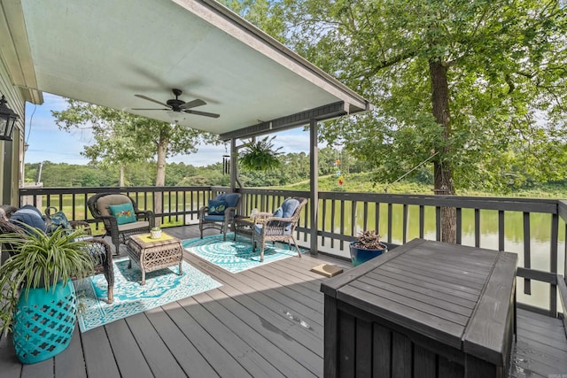 173-B Pebble Beach Pl, Hot Springs, AR 71913 - deck with ceiling fan, outdoor lounge area, and view of wooded area