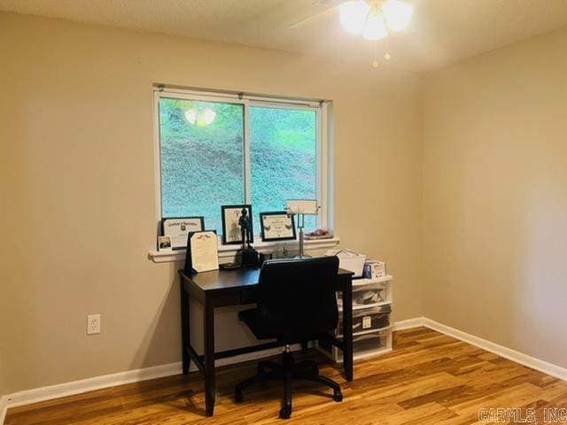 4 Brookway Ln, North Little Rock, AR 72120 - home office featuring a ceiling fan and wood finished floors