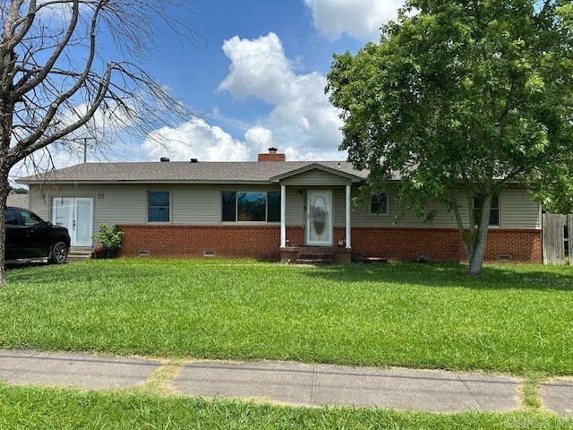 1901 S Buerkle St, Stuttgart, AR 72160 - ranch-style house with brick siding, entry steps, a front lawn, crawl space, and a chimney