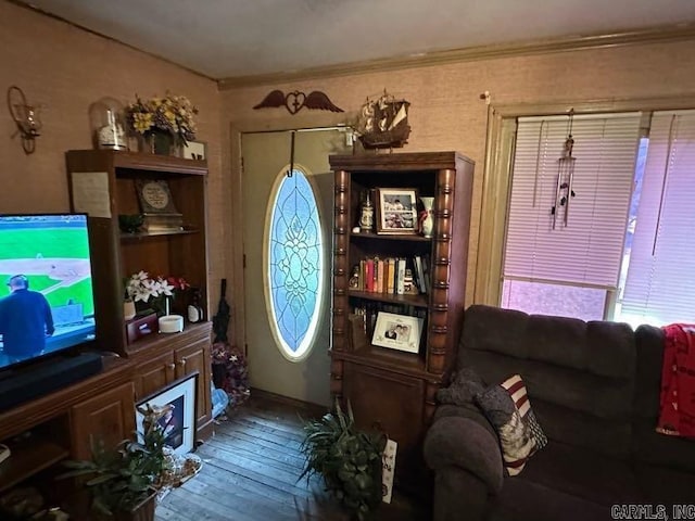 1901 S Buerkle St, Stuttgart, AR 72160 - living room featuring hardwood / wood-style floors and ornamental molding