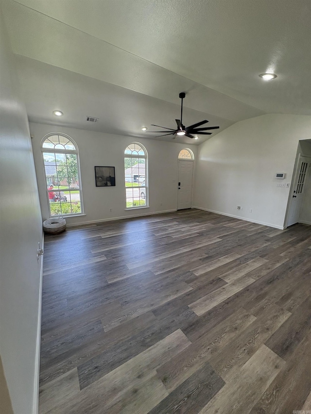 1901 N 19th St, Paragould, AR 72450 - empty room featuring a ceiling fan, lofted ceiling, recessed lighting, and dark wood-type flooring