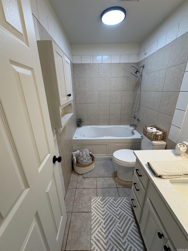 1901 N 19th St, Paragould, AR 72450 - bathroom with tile walls, vanity, bathing tub / shower combination, and tile patterned flooring