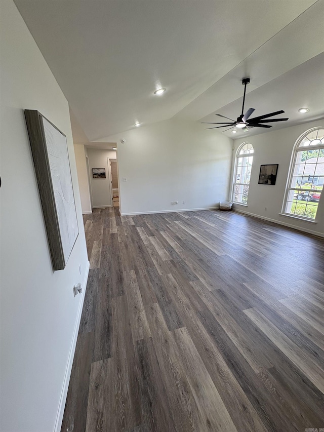 1901 N 19th St, Paragould, AR 72450 - unfurnished living room featuring dark wood finished floors, ceiling fan, and recessed lighting