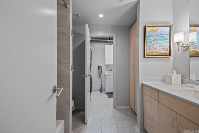 300 E Third St # 509, Little Rock, AR 72201 - full bathroom with vanity, tile patterned flooring, and recessed lighting