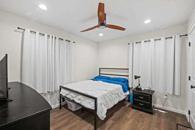 117 N Summit St, Little Rock, AR 72205 - bedroom featuring dark wood-type flooring, recessed lighting, and a ceiling fan