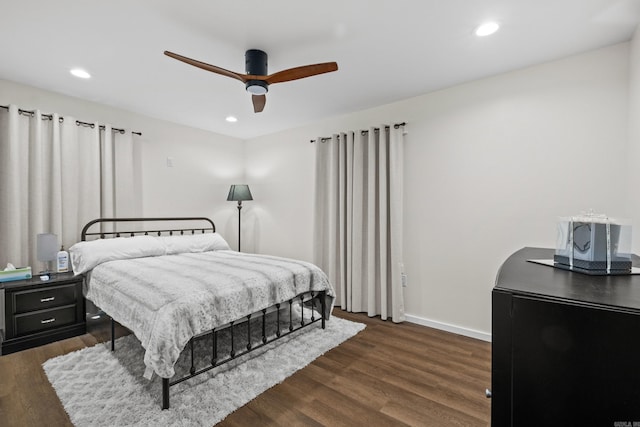 117 N Summit St, Little Rock, AR 72205 - bedroom featuring dark wood-style flooring, recessed lighting, and a ceiling fan