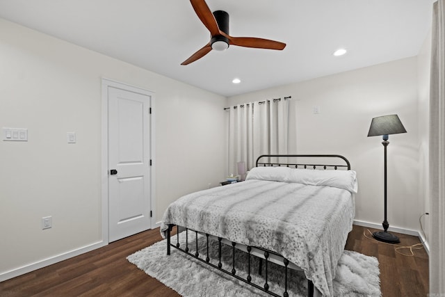 117 N Summit St, Little Rock, AR 72205 - bedroom featuring dark wood-style flooring, recessed lighting, and a ceiling fan