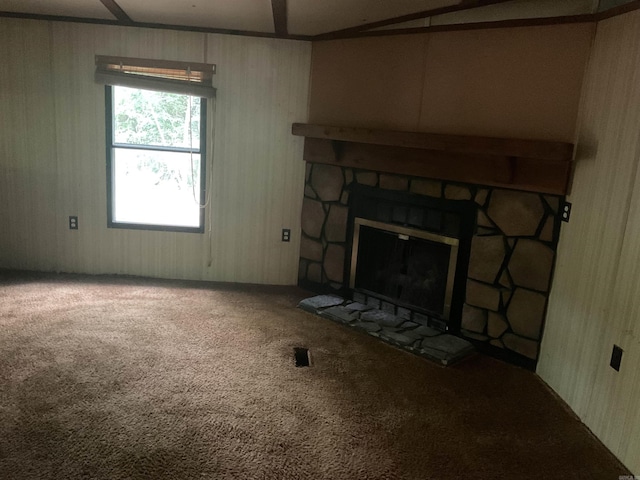 39 Holley Rd, Edgemont, AR 72044 - unfurnished living room featuring carpet flooring and a fireplace