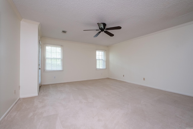 520 Cambridge Place Dr, Little Rock, AR 72227 - unfurnished room featuring light carpet, a ceiling fan, ornamental molding, and a textured ceiling