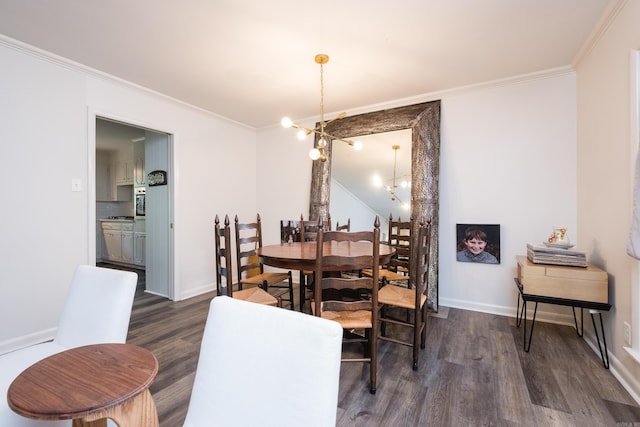20 Robinwood Rd, Little Rock, AR 72227 - dining area with dark wood-style floors, crown molding, and a chandelier