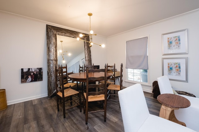 20 Robinwood Rd, Little Rock, AR 72227 - dining space with a chandelier, dark wood-type flooring, and crown molding