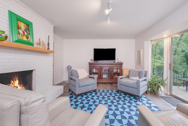 20 Robinwood Rd, Little Rock, AR 72227 - living area featuring wood finished floors, a fireplace, and rail lighting