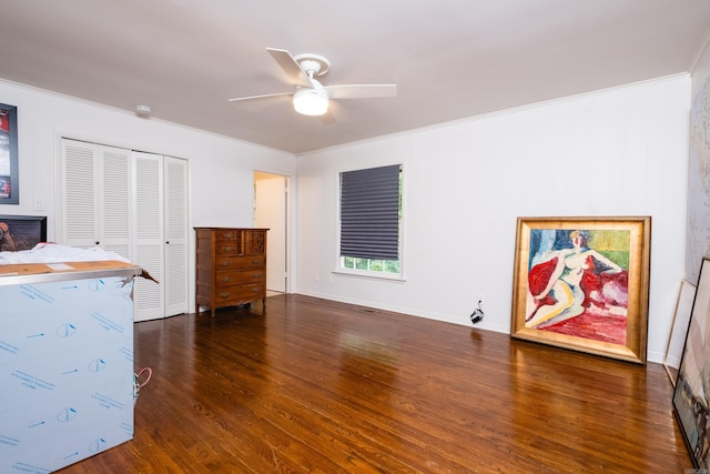 20 Robinwood Rd, Little Rock, AR 72227 - office area with wood finished floors, a ceiling fan, and ornamental molding