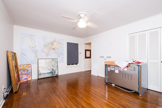 20 Robinwood Rd, Little Rock, AR 72227 - living area with ornamental molding, a ceiling fan, and wood finished floors