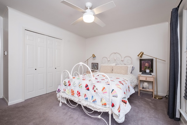 20 Robinwood Rd, Little Rock, AR 72227 - carpeted bedroom with a closet, crown molding, and ceiling fan