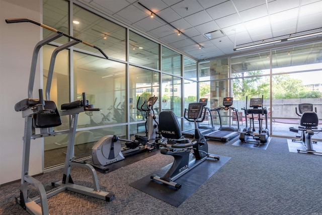 300 E 3rd St Unit 602, Little Rock, AR 72201 - exercise room with expansive windows, healthy amount of natural light, and carpet flooring