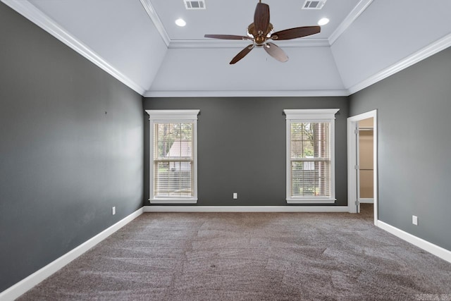 9 Bishop Pl, Little Rock, AR 72223 - carpeted spare room featuring plenty of natural light, ceiling fan, lofted ceiling, crown molding, and recessed lighting