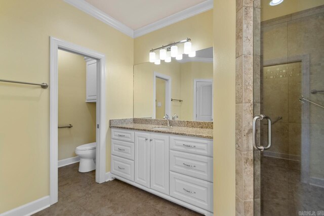 9 Bishop Pl, Little Rock, AR 72223 - full bath with vanity, a stall shower, ornamental molding, and tile patterned floors