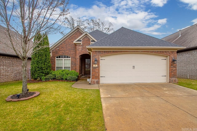 9 Bishop Pl, Little Rock, AR 72223 - traditional-style home featuring brick siding, concrete driveway, an attached garage, roof with shingles, and a front lawn