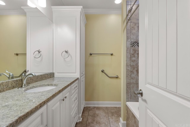 9 Bishop Pl, Little Rock, AR 72223 - bathroom with vanity, ornamental molding, tile patterned flooring, and shower / tub combination