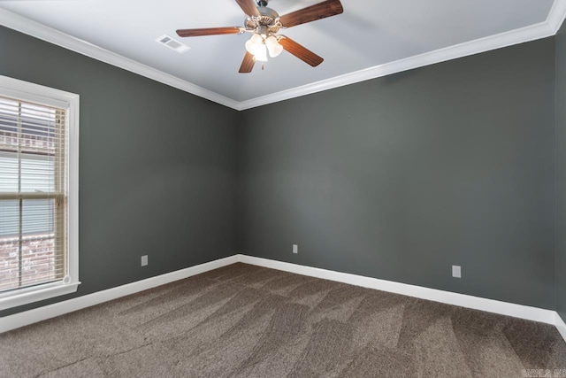 9 Bishop Pl, Little Rock, AR 72223 - empty room with plenty of natural light, dark colored carpet, ceiling fan, and crown molding