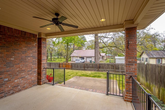 9 Bishop Pl, Little Rock, AR 72223 - fenced backyard featuring a patio and ceiling fan