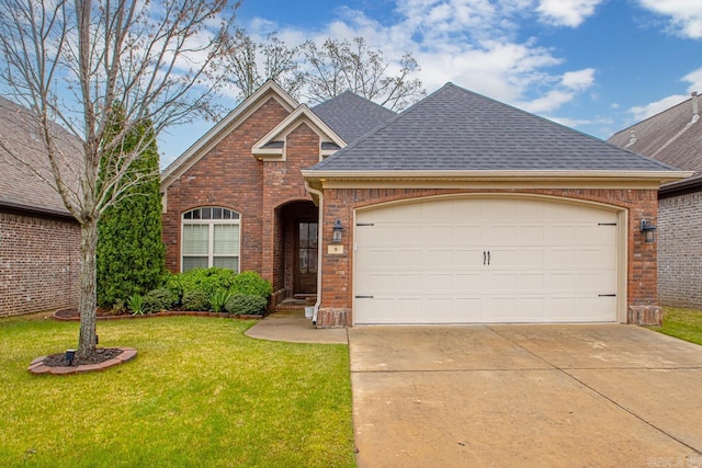 9 Bishop Pl, Little Rock, AR 72223 - traditional-style house with a shingled roof, brick siding, concrete driveway, a front yard, and an attached garage