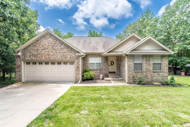 100 Deer Ridge Dr, Searcy, AR 72143 - ranch-style home with a garage, brick siding, concrete driveway, and a front lawn