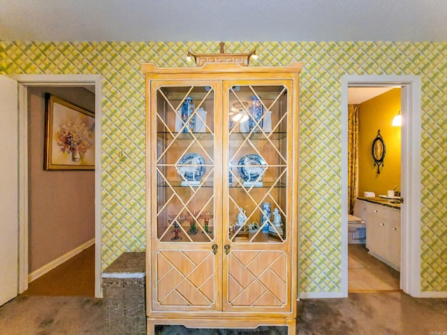 1127 Twin Points Rd Unit A, Hot Springs, AR 71913 - wine cellar featuring carpet floors and wallpapered walls
