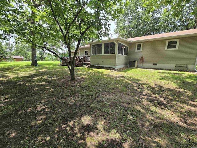 1206 Broadway Ave, Bull Shoals, AR 72619 - back of house featuring a sunroom, a yard, and crawl space