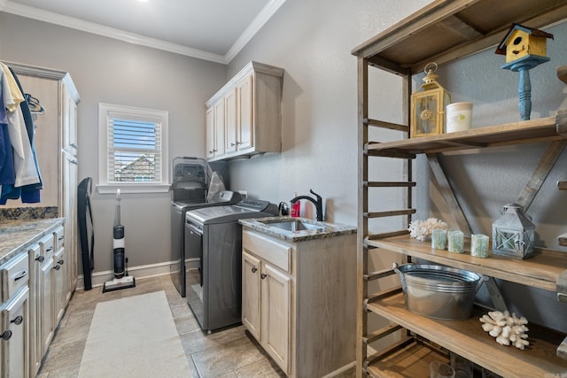 2705 Pulaski Dr, Conway, AR 72034 - washroom featuring separate washer and dryer, cabinet space, and ornamental molding