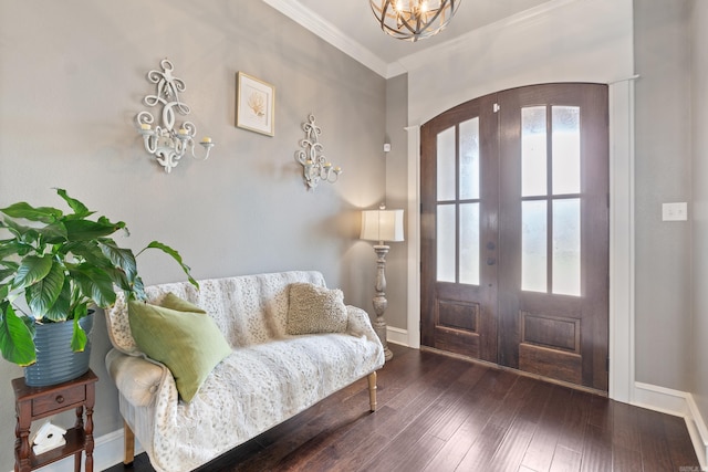 2705 Pulaski Dr, Conway, AR 72034 - entryway with a chandelier, french doors, plenty of natural light, hardwood / wood-style flooring, and crown molding