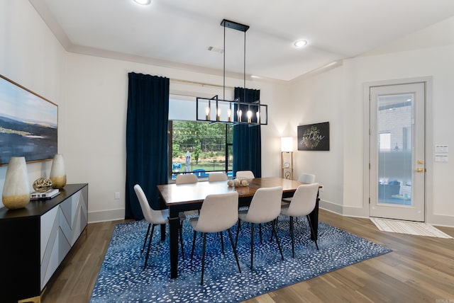 2960 Orchard View Dr, Conway, AR 72034 - dining area with a chandelier, wood finished floors, and recessed lighting