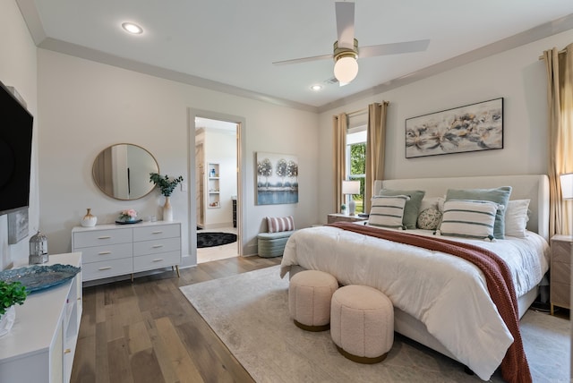 2960 Orchard View Dr, Conway, AR 72034 - bedroom featuring dark wood-style flooring, recessed lighting, and a ceiling fan
