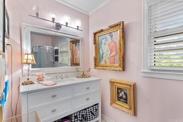 7111 W Markham St, Little Rock, AR 72205 - full bath with vanity, ornamental molding, and a stall shower