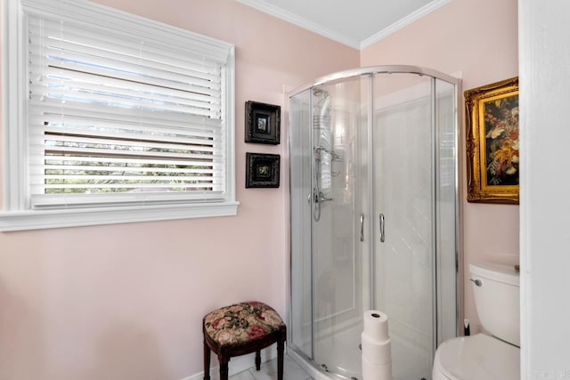 7111 W Markham St, Little Rock, AR 72205 - bathroom featuring ornamental molding and a stall shower