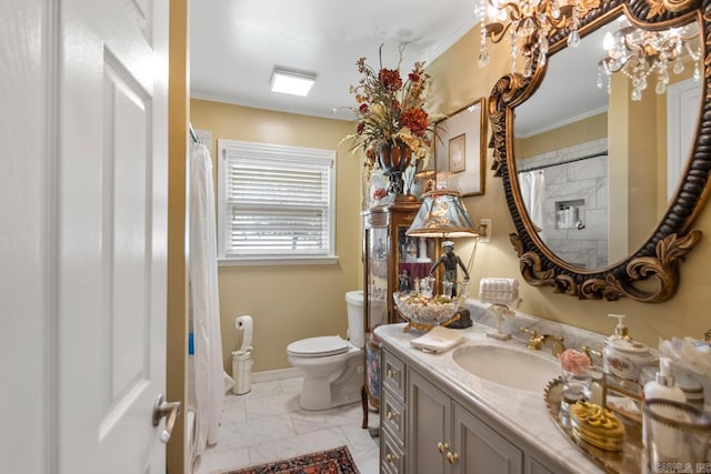 7111 W Markham St, Little Rock, AR 72205 - full bath featuring marble finish flooring, vanity, ornamental molding, and curtained shower
