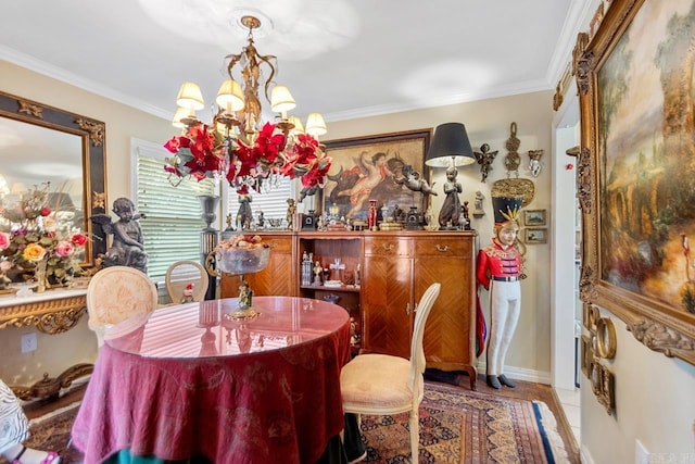 7111 W Markham St, Little Rock, AR 72205 - dining room featuring a chandelier and crown molding