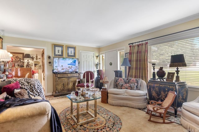 7111 W Markham St, Little Rock, AR 72205 - carpeted living room featuring plenty of natural light and crown molding