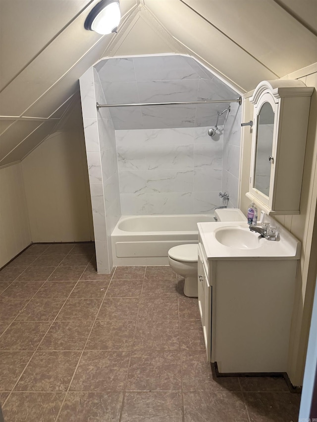 408 Case St, Heber Springs, AR 72543 - bathroom with vanity, vaulted ceiling, and tub / shower combination
