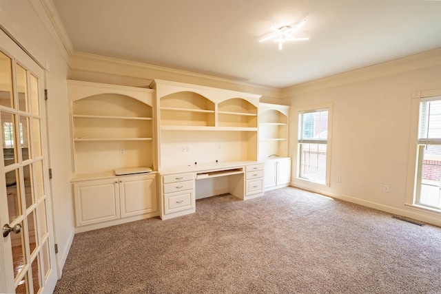 22 Jacob Pl, Little Rock, AR 72211 - unfurnished office with crown molding, built in study area, and light colored carpet