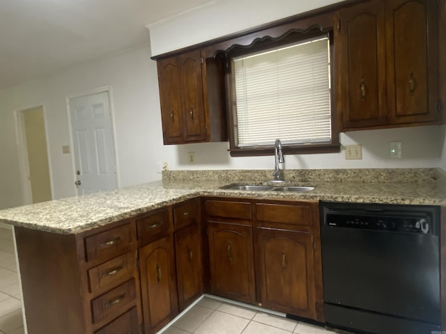 9425 Labette Dr, Little Rock, AR 72205 - kitchen featuring dishwashing machine, light tile patterned floors, a peninsula, and light stone counters