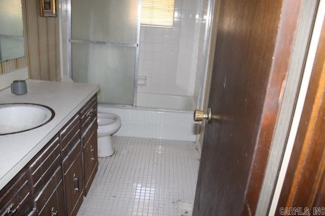 22213 N Springlake Rd, Hensley, AR 72065 - full bathroom featuring vanity, bath / shower combo with glass door, and tile patterned flooring
