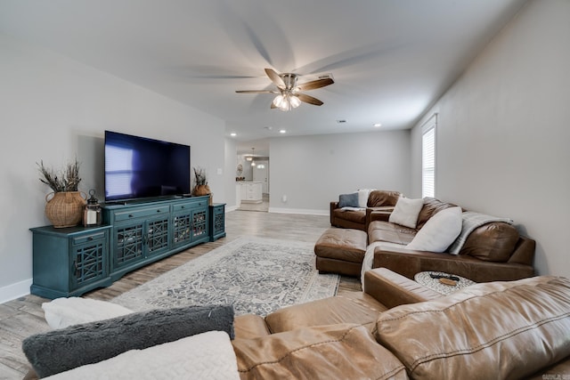 2709 Ottawa Dr, North Little Rock, AR 72116 - living room featuring ceiling fan, light wood-style flooring, and recessed lighting