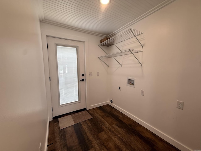 219 N Chestnut St, Harrison, AR 72601 - laundry area with hookup for a washing machine, hookup for an electric dryer, dark wood-type flooring, and crown molding
