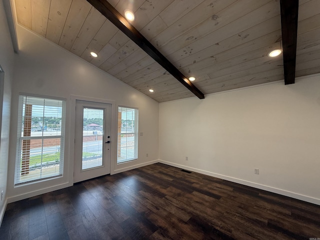 219 N Chestnut St, Harrison, AR 72601 - unfurnished room with wood ceiling, dark wood finished floors, and recessed lighting